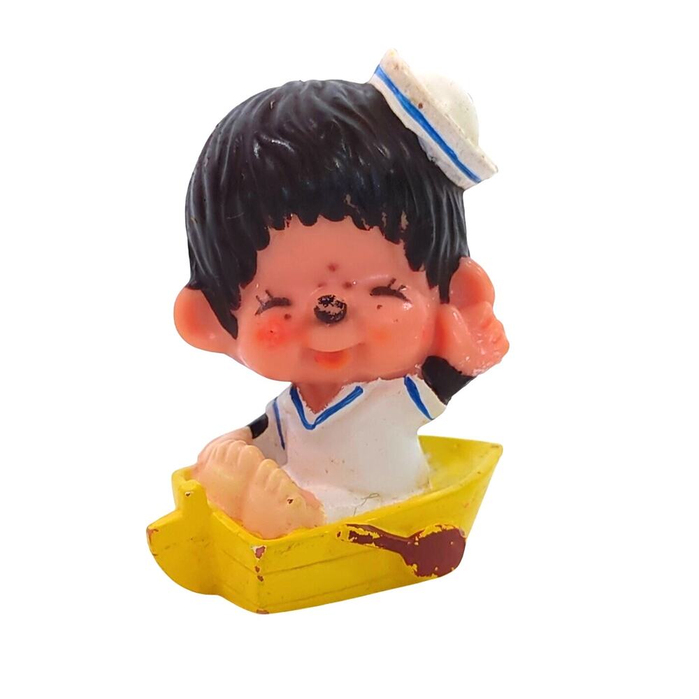 Vintage 1979 Mattel Monchhichi Sailor Row Boat PVC Figure Miniature Collectible